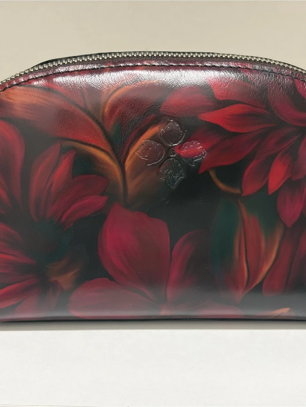 Patricia Nash Red Floral Leather Cosmetic Case